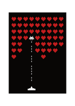 Das Poster zeigt dir ein Retro Game, welches im Weltall spielt. Es ist angelehnt an die typischen Videospiele der 80er Jahre und ist auch ausschließlich aus Pixeln gezeichnet. 