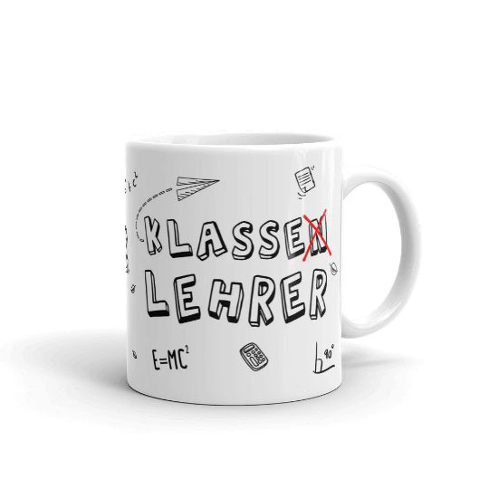Diese tolle Tasse zeigt dir das Wort Klassenlehrer mit durchgestrichenem N (klasse Lehrer). Das perfekte Geschenk für jeden Lehrer.