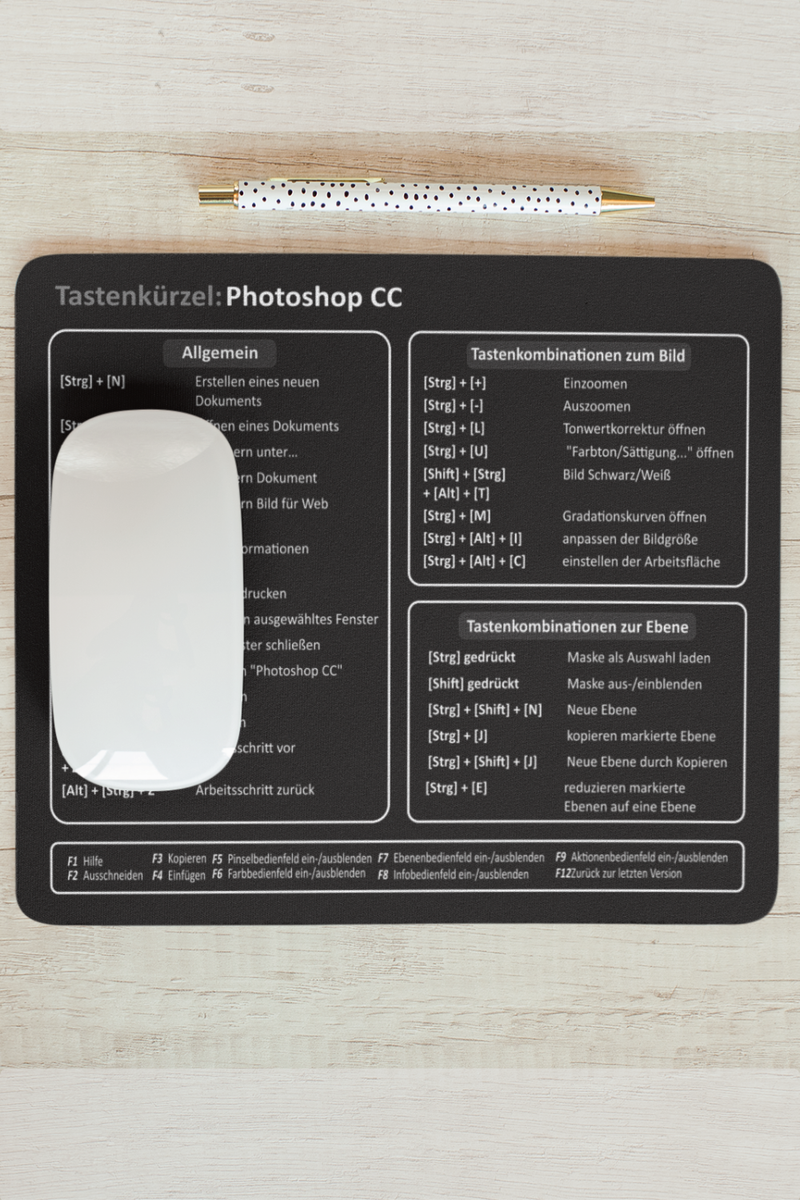 Mauspad Tastenkürzel Adobe Photoshop CC | Shortcuts für Grafiker