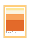 Dieses Poster für die Küche zeigt dir den Cocktail Aperol Spritz inklusive des Rezeptes, in verschiedenen Rot- und Orangetönen.
