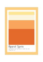 Dieses Poster für die Küche zeigt dir den Cocktail Aperol Spritz inklusive des Rezeptes, in verschiedenen Rot- und Orangetönen.