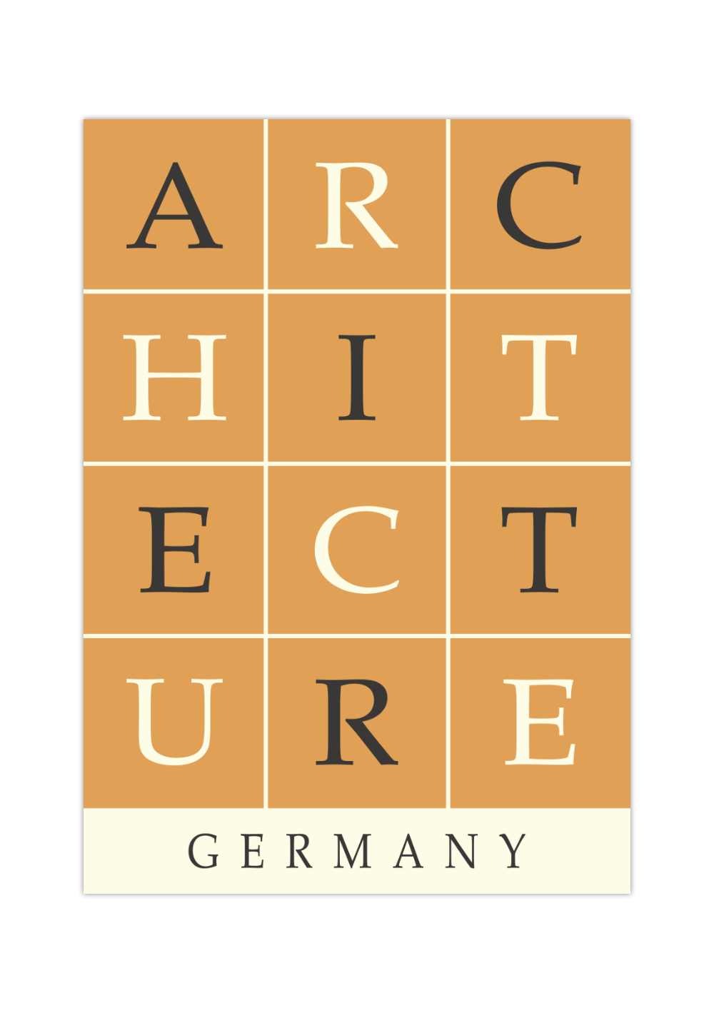 Das Poster zeigt eine minimalistische Darstellung des Wortes "Architecture" unterschrieben mit dem Wort Germany.