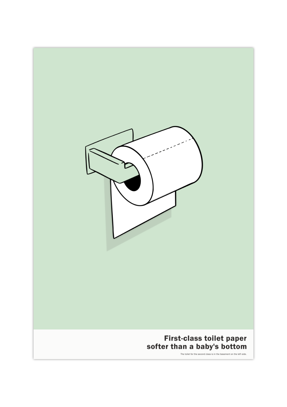 Das Poster zeigt dir eine minimalistische Darstellung von Toilettenpapier mit Halterung. Der Hintergrund des Posters ist in sanftem Grün gehalten.