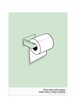 Das Poster zeigt dir eine minimalistische Darstellung von Toilettenpapier mit Halterung. Der Hintergrund des Posters ist in sanftem Grün gehalten.