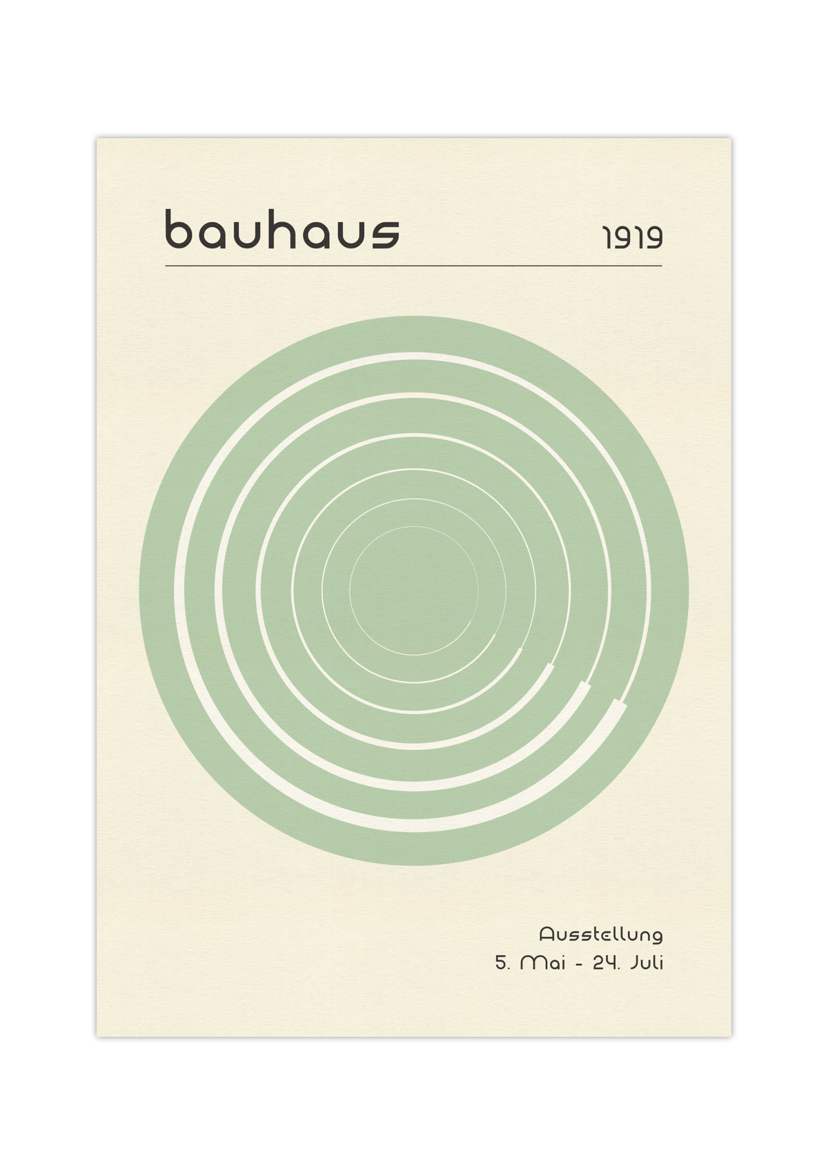 Das Poster im Bauhaus-Stil  zeigt dir eine Spirale im Kreis in Grün oder Orange.