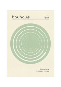 Das Poster im Bauhaus-Stil  zeigt dir eine Spirale im Kreis in Grün oder Orange.