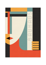 Das Bauhaus Poster zeigt dir in unterschiedlichen geometrischen Formen ein bunt dargestelltes Gesicht. 