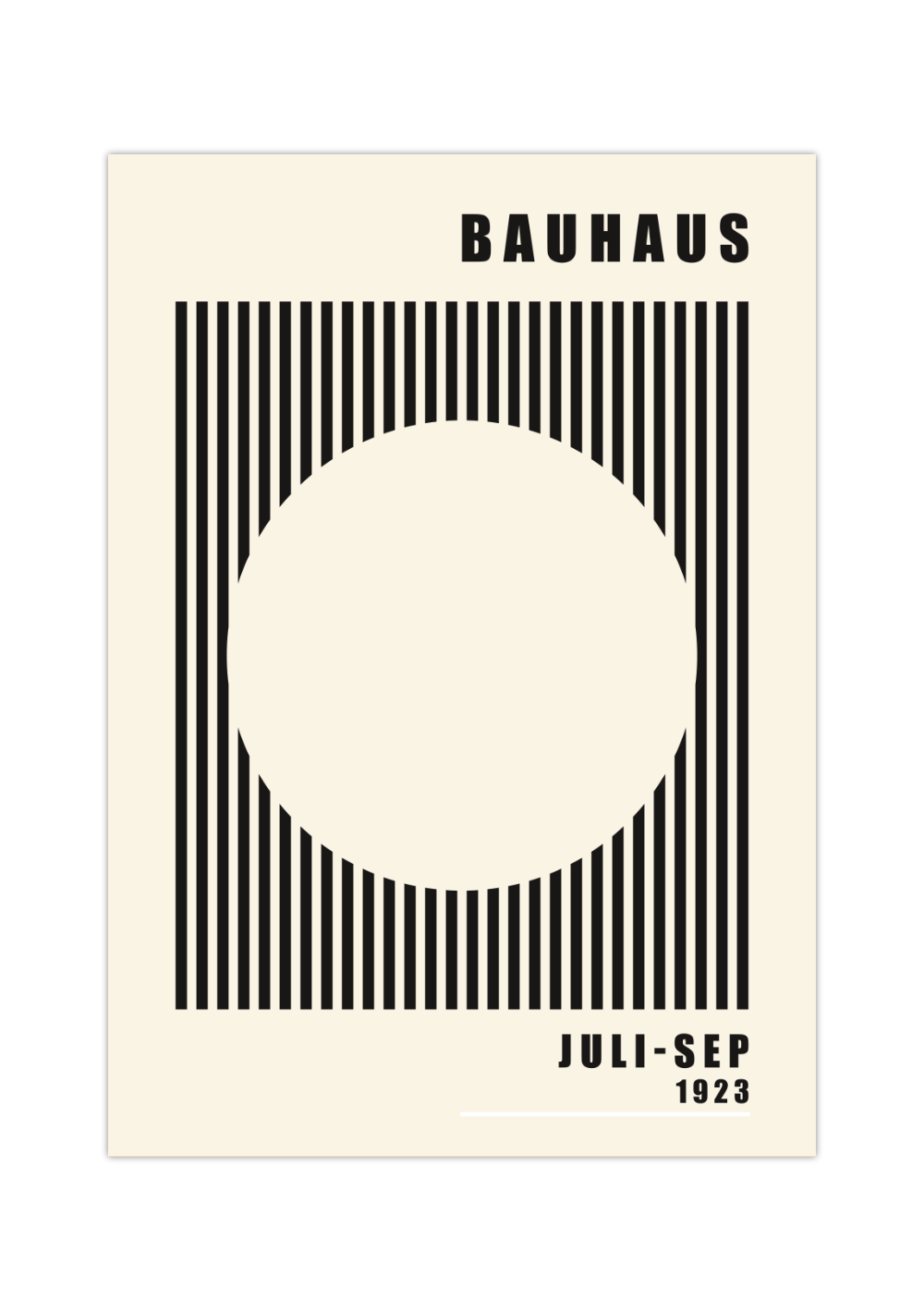 Dieses Bauhaus Poster zeigt dir einen aus Linien ausradierten Kreis in Rot oder Eierschalenweiß. 