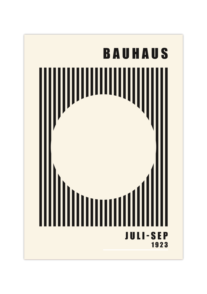Dieses Bauhaus Poster zeigt dir einen aus Linien ausradierten Kreis in Rot oder Eierschalenweiß. 