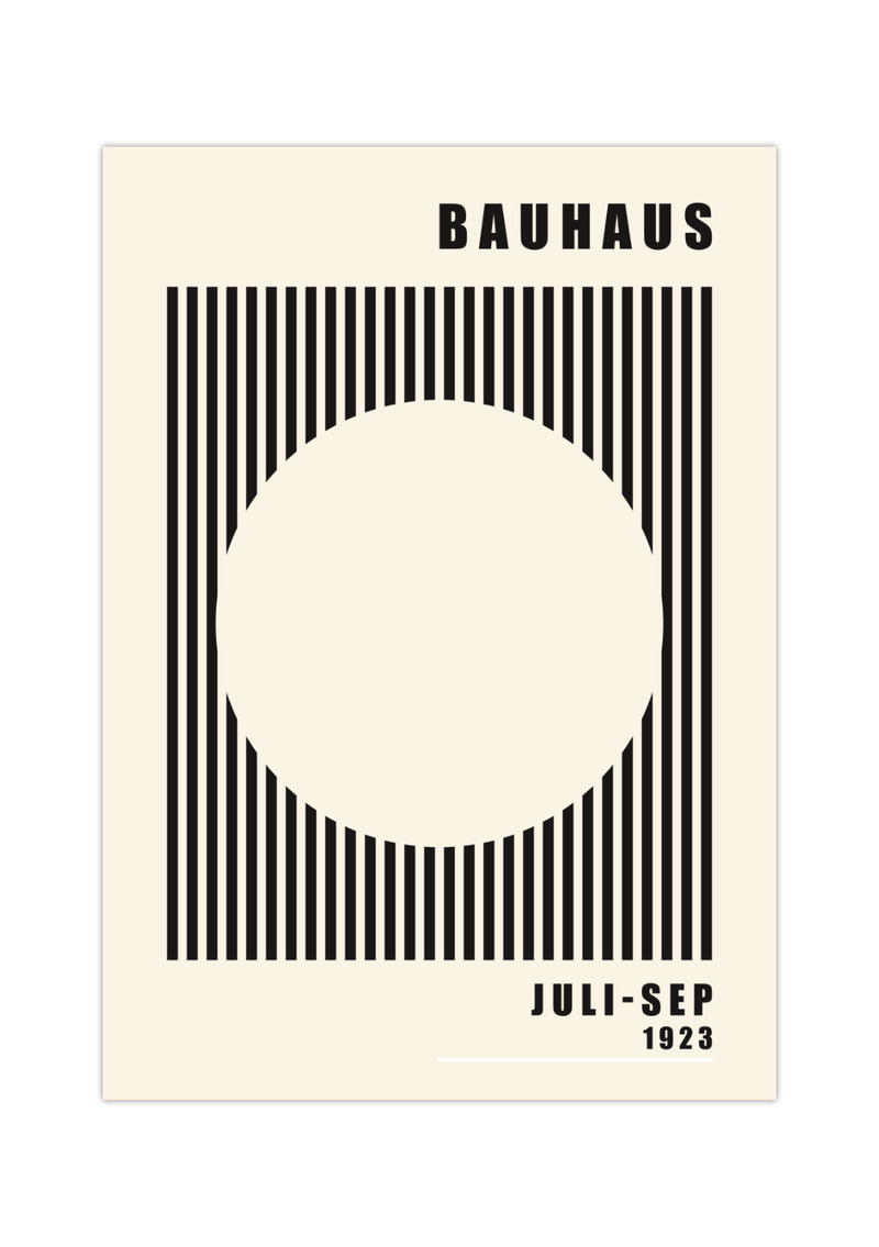 Dieses Bauhaus Poster zeigt dir einen aus Linien ausradierten Kreis in Rot oder Eierschalenweiß. 