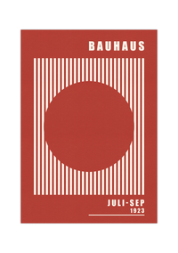 Dieses Bauhaus Poster zeigt dir einen aus Linien ausradierten Kreis in Rot oder Eierschalenweiß. 