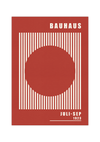 Dieses Bauhaus Poster zeigt dir einen aus Linien ausradierten Kreis in Rot oder Eierschalenweiß. 
