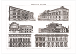 Das Poster zum Aufbau eine Theaters  (hier das ungarische Opernhaus in Budapest) ist eine Vintage Lithographie aus Meyers Koversations-Lexikon aus dem Jahr 1890.