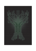 Das Computer-Poster zeigt einen Datenbaum mit hinterlegtem Binärcode