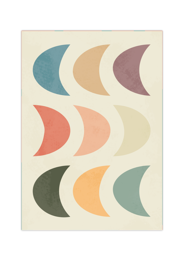 Dieses tolle Poster im Boho, Mid-Century Stil Halbmonde in verschieden Pastellfarben. Dieses minimalistische Bild eignet sich als Wanddeko in jedem Raum.