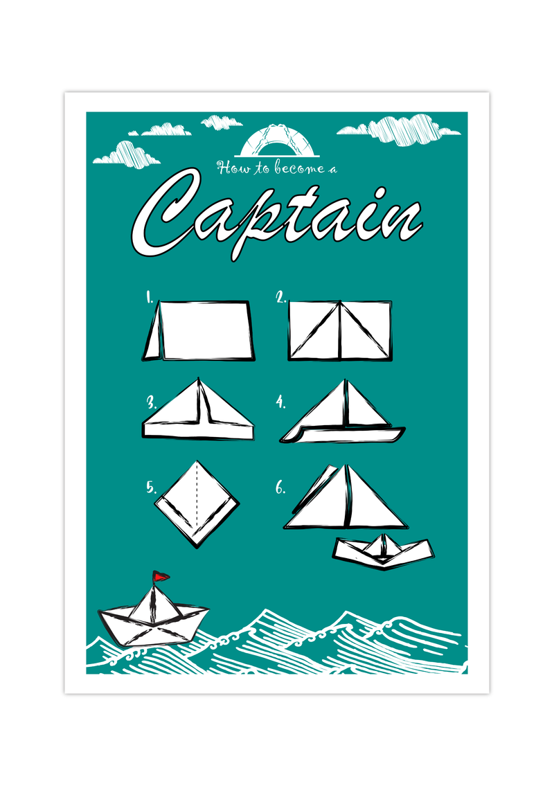 Hol dir dieses Poster für das Kinderzimmer. Das Bild zeigt eine Anleitung zum falten von Papierbooten. 