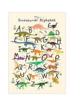 Das Alphabet Poster zeigt 24 Dinosaurier für jeden Buchstaben des ABC.