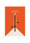 Das Poster im Bauhaus-Stil zeigt ein minimalistisch und geometrisch dargestelltes Rennrad in verschiedenen Farben. 
