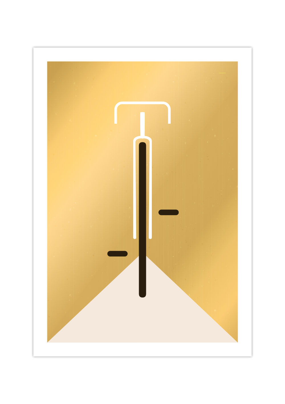 Das Poster im Bauhaus-Stil zeigt ein minimalistisch und geometrisch dargestelltes Rennrad in verschiedenen Farben.