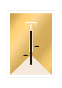 Das Poster im Bauhaus-Stil zeigt ein minimalistisch und geometrisch dargestelltes Rennrad in verschiedenen Farben.