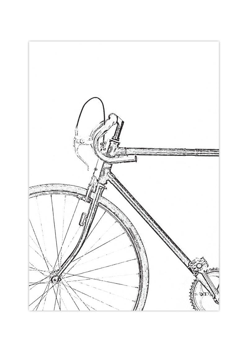 Das grau weiße Fahrrad Poster zeigt dir ein Rennrad im Stil einer Bleistiftzeichnung.