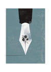 Auf diesem Poster siehst du einen Federhalter in schwarz und weiß, dabei ist die Mine als Blume dargestellt.