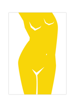 Das Poster zeigt dir eine Aktbild einer Frau. Das minimalistische Bild ist in schönem Gelb und Weiß gehalten.
