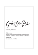 Dieses witzige Badezimmer Poster zeigt die Definition der Gästetoilette bzw. des Gäste-WC mit Aussprache und Bedeutung.