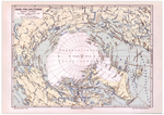 Das Poster einer Karte zu dem unerforschten Nordpolargebiet ist eine Vintage Lithographie aus Meyers Koversations-Lexikon aus dem Jahr 1890.