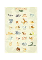 Dieses ABC Poster zeigt dir die Buchstaben von A bis Z und dazu Tiere, die zu dem jeweiligen Buchstaben passen, mit Groß- und Kleinschreibung.