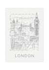 Das schwarz weiß Poster zeigt dir einen Stadtplan/Fahrplan von der Hauptstadt England, London. Auf dem sind die typischen Londoner Sehenswürdigkeiten zeigt.