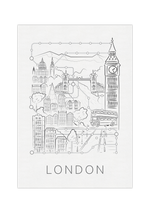 Das schwarz weiß Poster zeigt dir einen Stadtplan/Fahrplan von der Hauptstadt England, London. Auf dem sind die typischen Londoner Sehenswürdigkeiten zeigt.