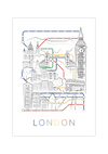 Das Poster zeigt dir einen Stadtplan/Fahrplan von der Hauptstadt England, London. Auf dem sind die typischen Londoner Sehenswürdigkeiten zeigt.