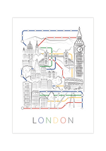Das Poster zeigt dir einen Stadtplan/Fahrplan von der Hauptstadt England, London. Auf dem sind die typischen Londoner Sehenswürdigkeiten zeigt.