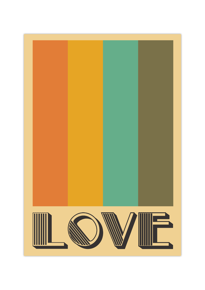 Das Poster im 70er Jahre Stil mit Schriftzug Love ist der ideale Hingucker für deine Wand. 