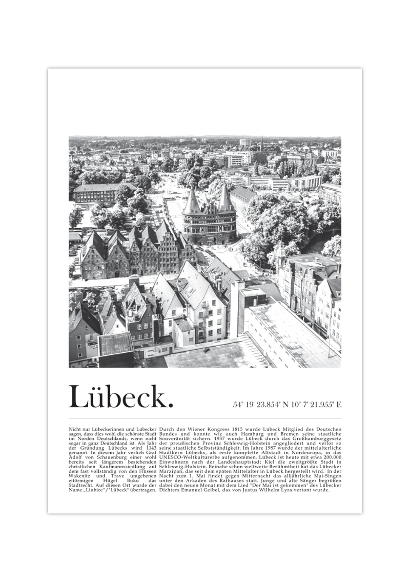 Dieses tolle Poster zeigt dir in der Vogelperspektive das Holstentor in der Hansestadt Lübeck.