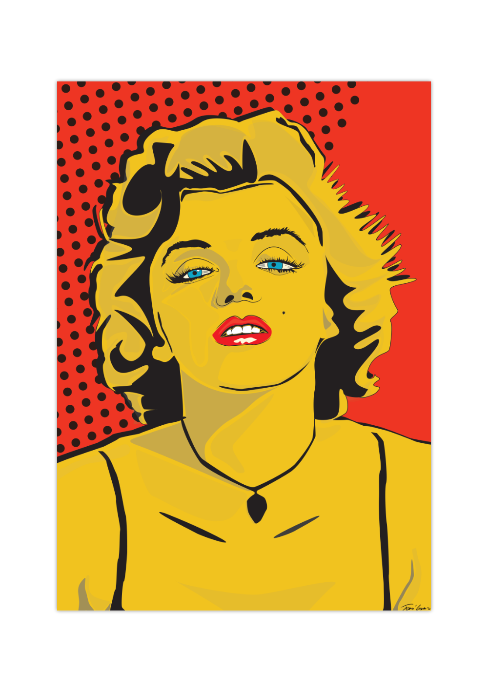 Das Poster zeigt die berühmte Schauspielerin und Sexsymbol der 50er Jahre Marilyn Monroe im modernen Pop Art Stil. 