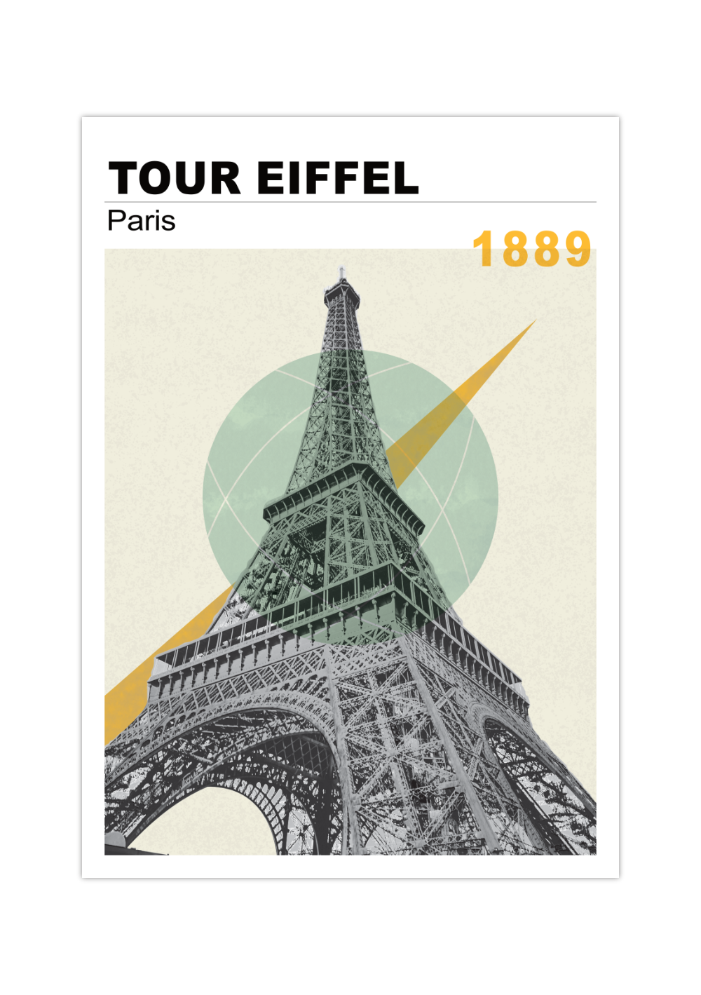 Dieses Poster zeigt dir eine Ansicht von Paris, auf der der Eiffelturm im vintage Design zu sehen ist.