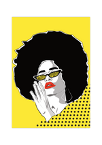 Das Pop Art Poster zeigt eine Frau mit Afro und Brille im 70er Jahre Look auf der die Brillengläser mit den Worten Girl Power beschrieben sind. 