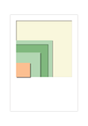 Dieses Poster zeigt dir eine moderne, minimalistische, geometrische Darstellung von bunten Quadraten in verschiedenen Grüntönen, Orange und Beige.