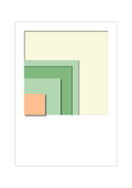 Dieses Poster zeigt dir eine moderne, minimalistische, geometrische Darstellung von bunten Quadraten in verschiedenen Grüntönen, Orange und Beige.