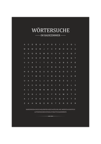Dieses Poster zeigt dir eine witzige Art, die Zeit auf der Toilette zu verbringen. Mit der Wörtersuche für das Badezimmer vertreibst du dir die Zeit auf deinem WC und schenkst deine Gäste ein Lächeln ins Gesicht.
