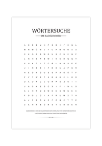 Dieses Poster zeigt dir eine witzige Art, die Zeit auf der Toilette zu verbringen. Mit der Wörtersuche für das Badezimmer vertreibst du dir die Zeit auf deinem WC und schenkst deine Gäste ein Lächeln ins Gesicht.
