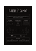 Dias Poster zeigt dir in schwarz und weiß die Regeln und eine Spielanleitung für das Kultspiel Bier Pong oder Beer Pong auf deutsch.