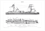 Das Poster eines Schiffes ist eine Vintage Lithographie aus Meyers Koversations-Lexikon aus dem Jahr 1890. 