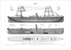 Das Poster eines Schiffes ist eine Vintage Lithographie aus Meyers Koversations-Lexikon aus dem Jahr 1890. 