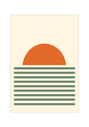 Dieses schöne Poster zeigt einen Sonnenaufgang in beige, grün und orange. 