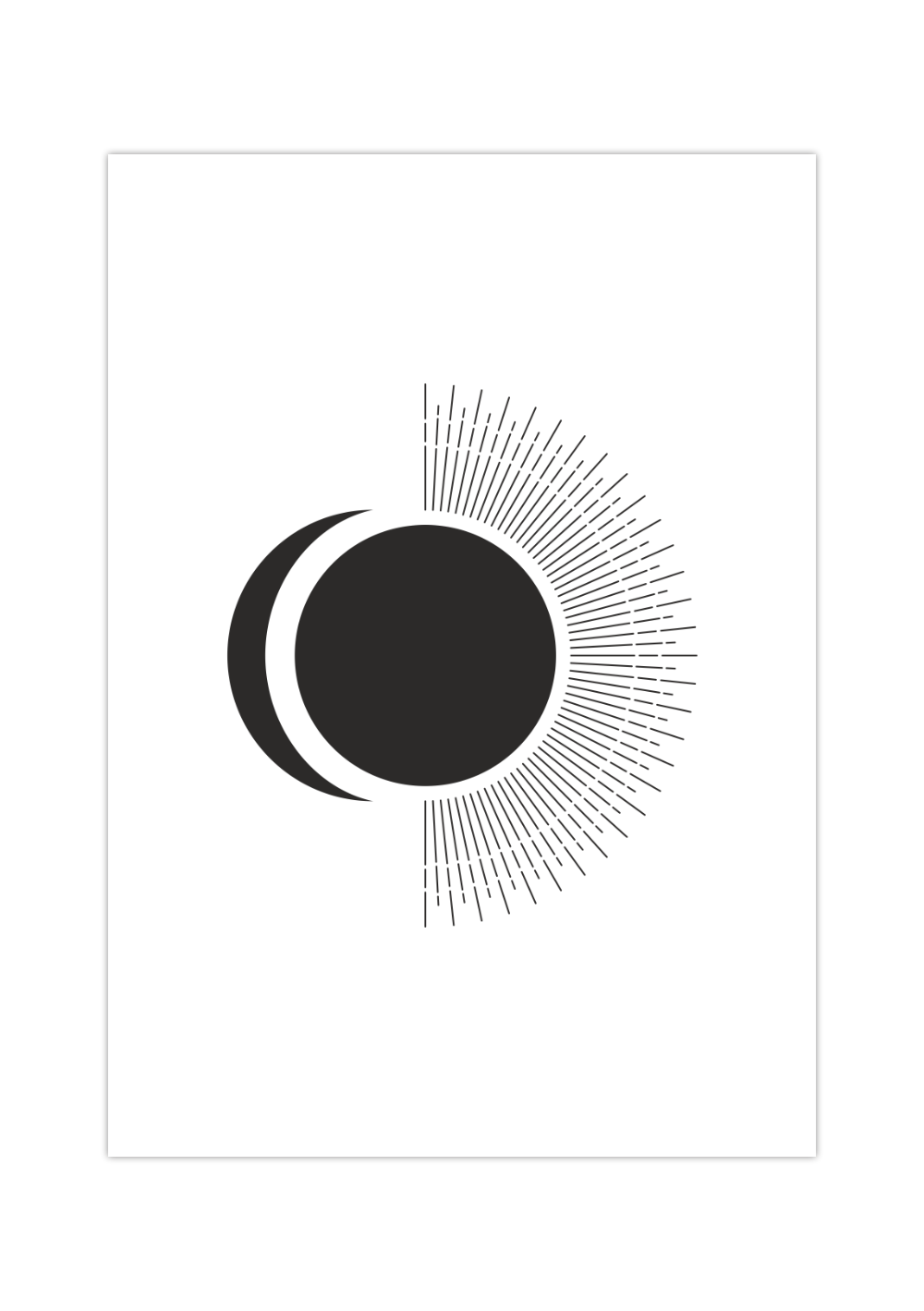 Dieses Mid-Century Poster zeigt die Sonne und den Mond in Schwarz und Weiß.