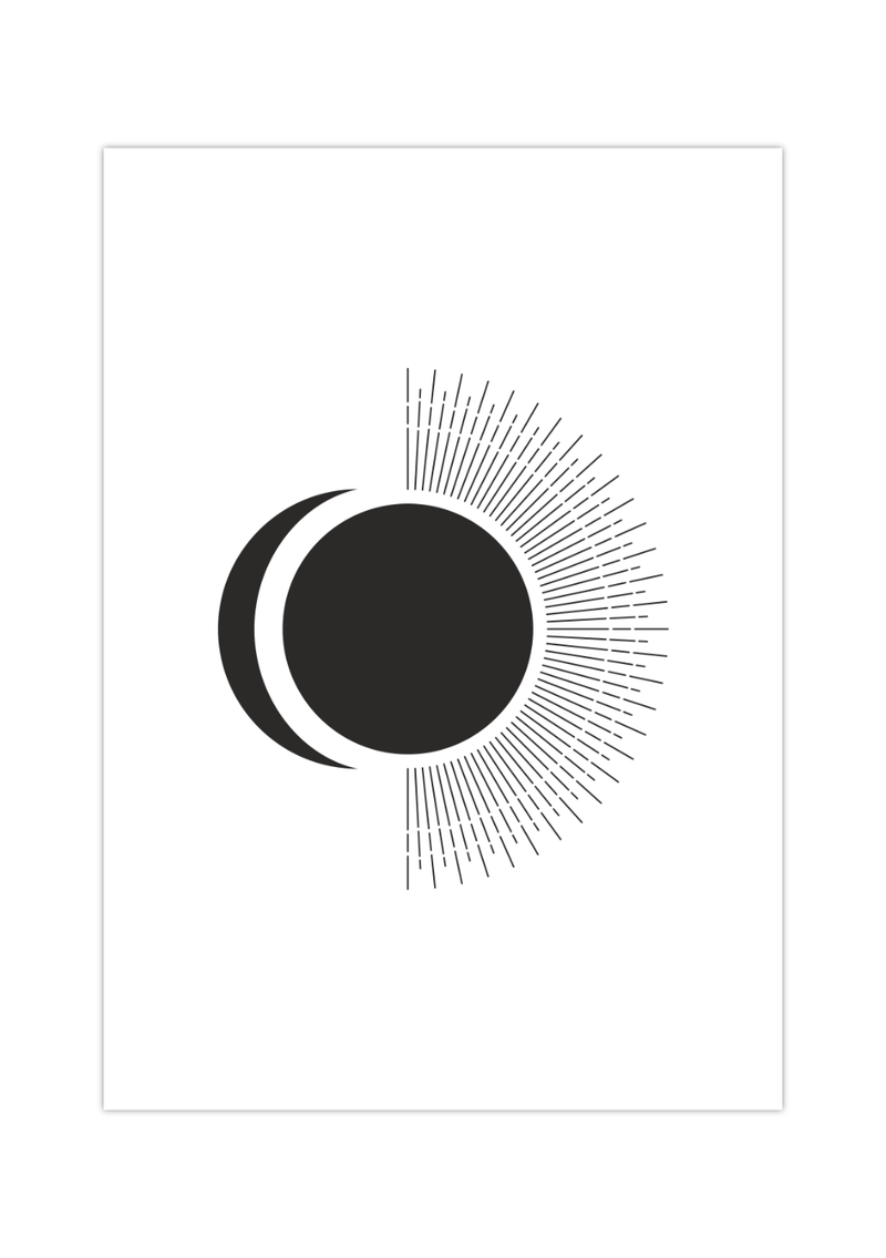 Dieses Mid-Century Poster zeigt die Sonne und den Mond in Schwarz und Weiß.
