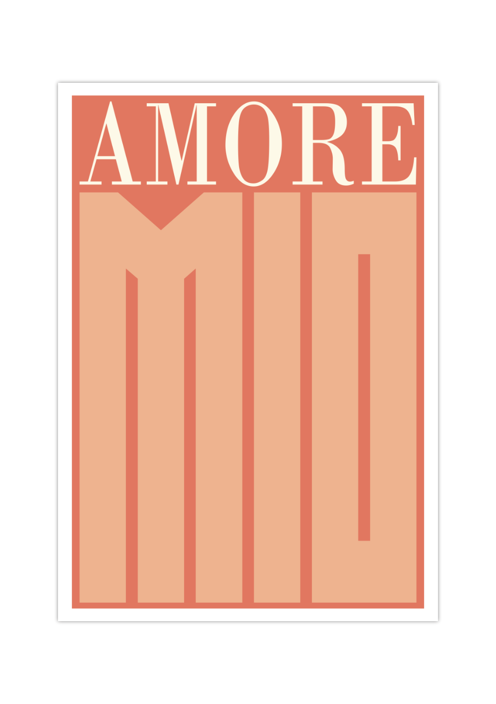 Das Poster zeigt die italienischen Worte Amore Mio in Rot-Brauner Farbe. Amore Mio bedeutet meine Liebe und bringt dir ein Stück Dolce Vita Italiens in dein Zuhause.